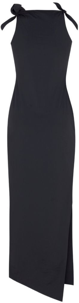 Coperni Asymmetrical Midi Dress With Rosette Detail Zwart