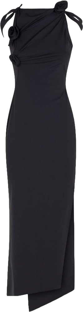 Coperni Asymmetrical Midi Dress With Rosette Detail Zwart