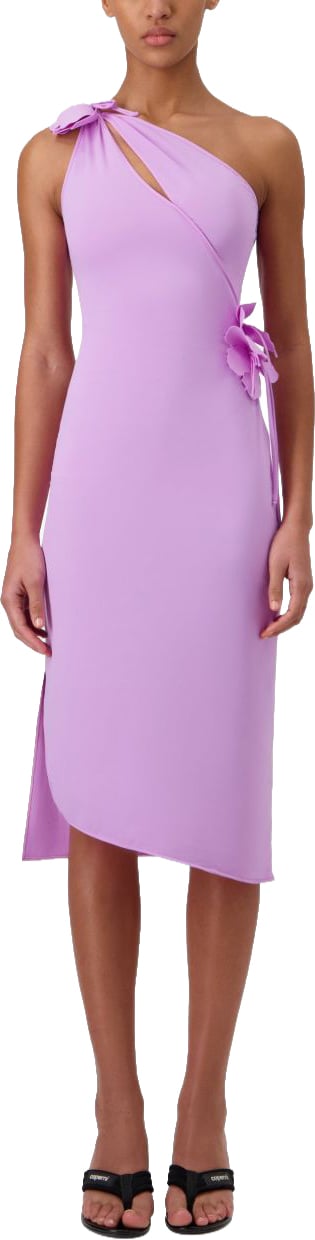 Coperni One-Shoulder Midi Dress With Floral Embellishments Paars