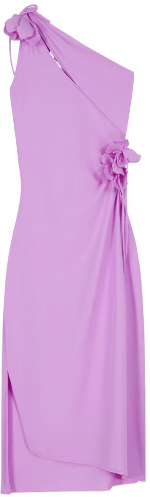 Coperni One-Shoulder Midi Dress With Floral Embellishments Paars