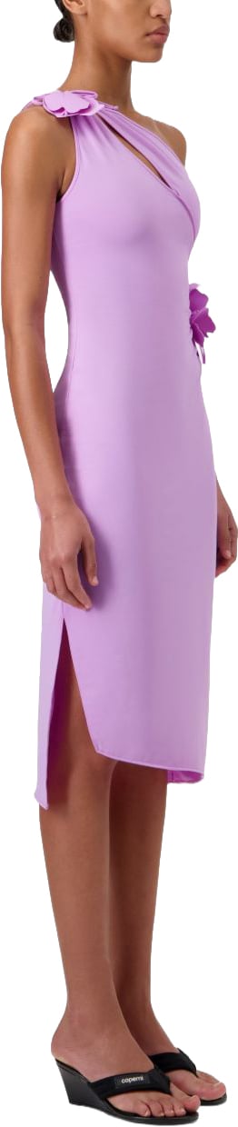 Coperni One-Shoulder Midi Dress With Floral Embellishments Paars