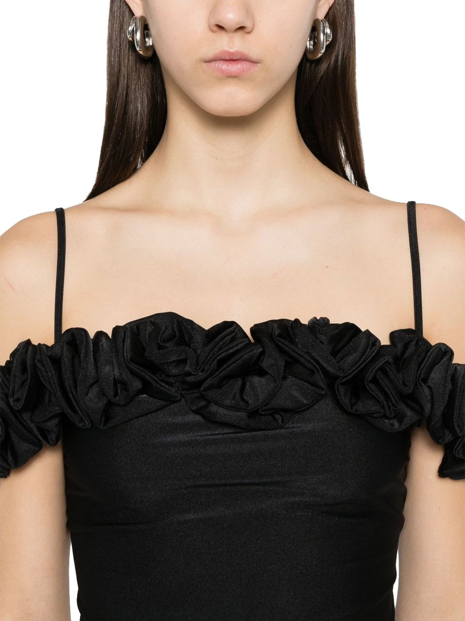 Coperni Off-Shoulder Top with Ruffled Neckline Zwart
