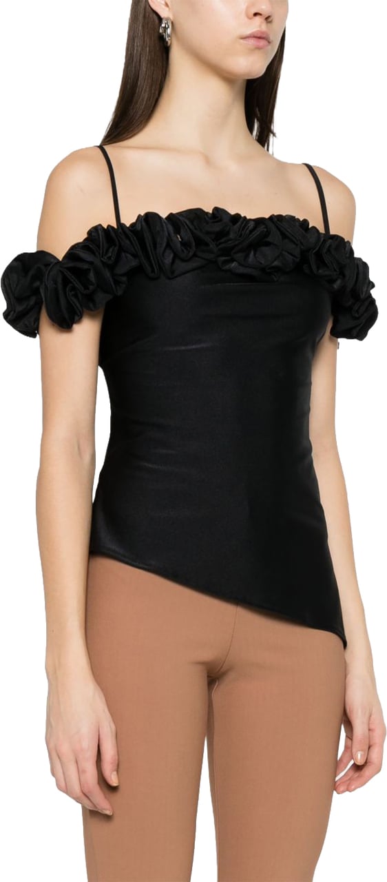 Coperni Off-Shoulder Top with Ruffled Neckline Zwart
