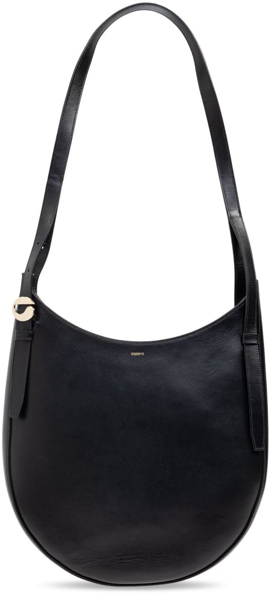 Coperni Curved Black Calf Leather Shoulder Bag Zwart