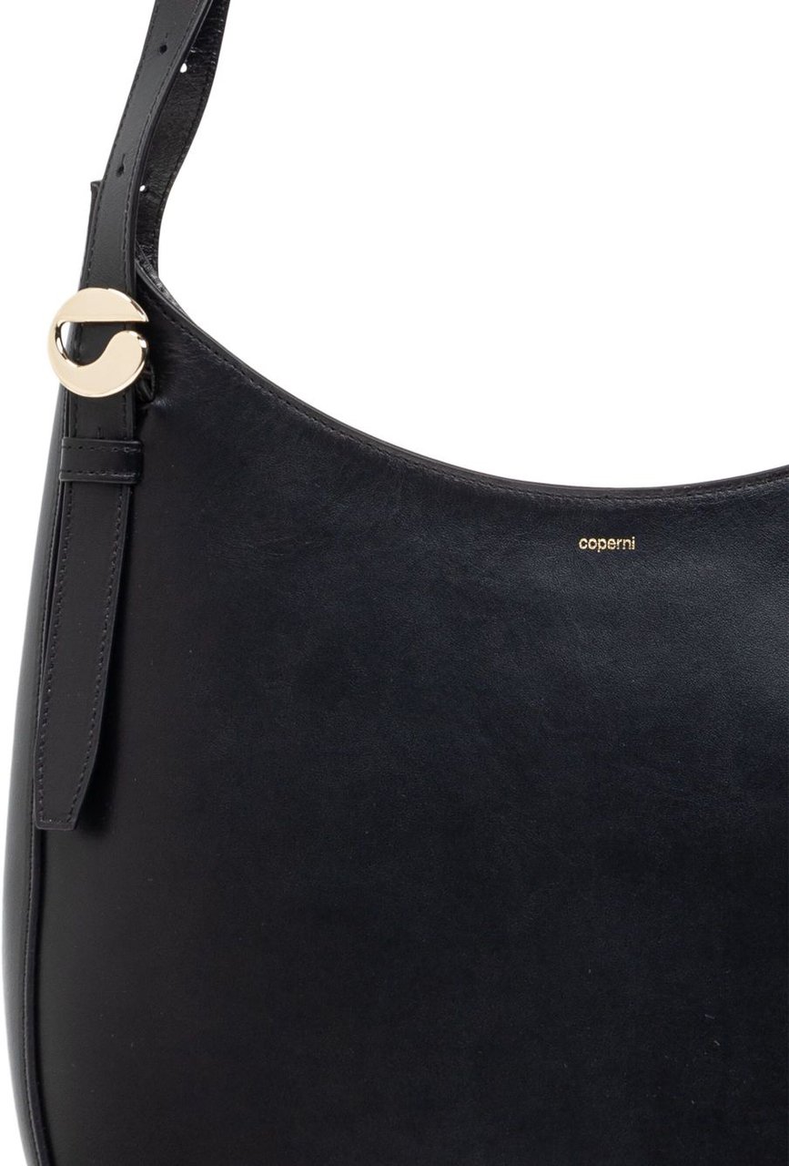 Coperni Curved Black Calf Leather Shoulder Bag Zwart
