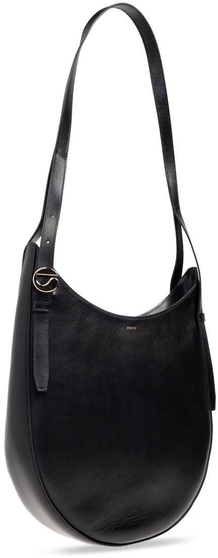 Coperni Curved Black Calf Leather Shoulder Bag Zwart