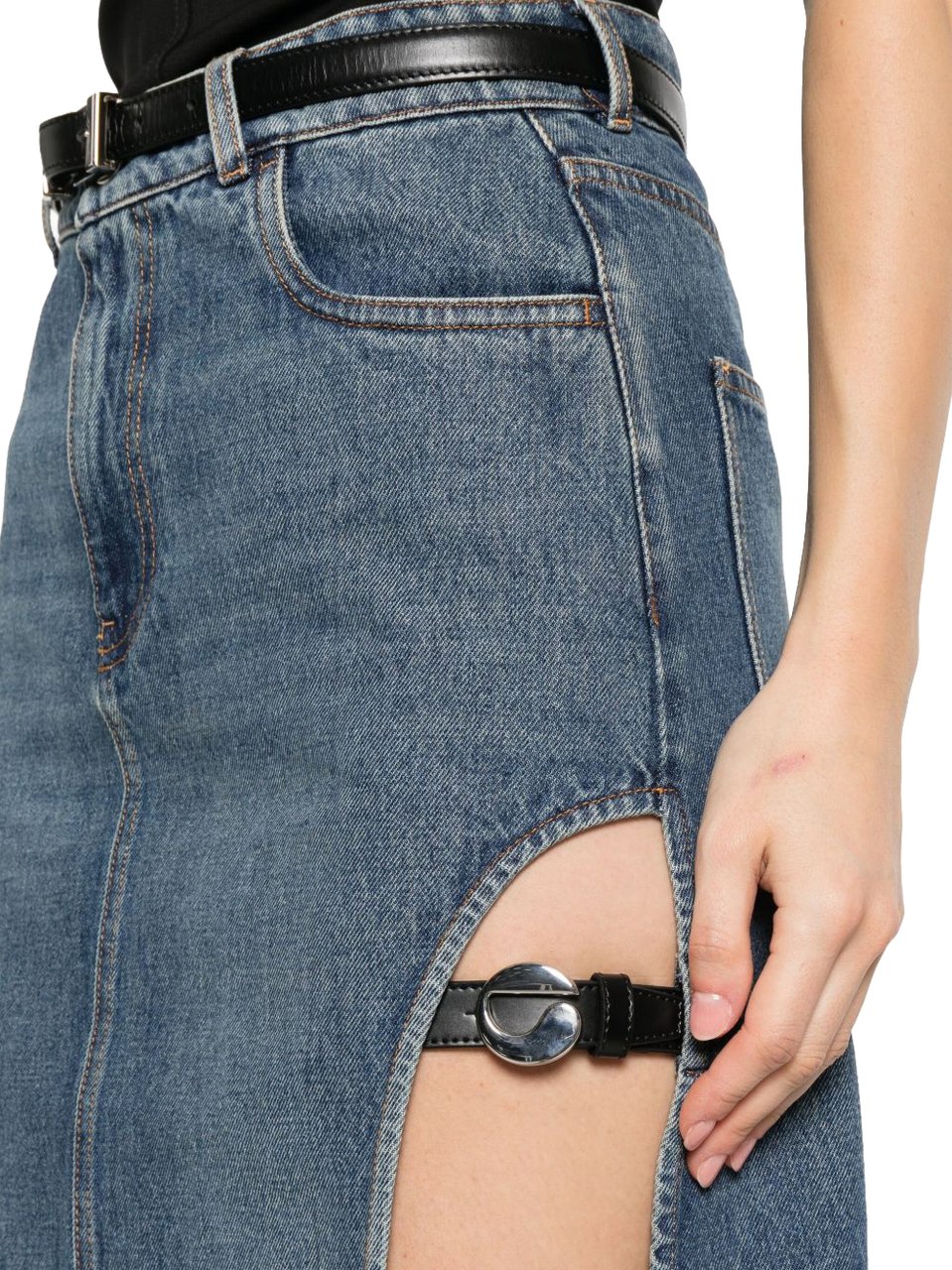 Coperni High-Waisted Blue Denim Midi Skirt Grijs