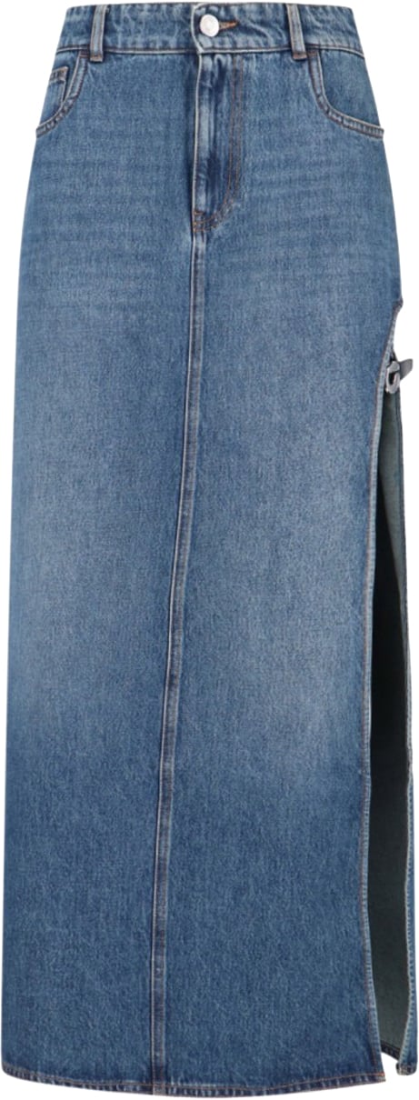 Coperni Midi Denim Skirt With Side Slit Blauw