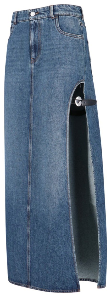 Coperni Midi Denim Skirt With Side Slit Blauw