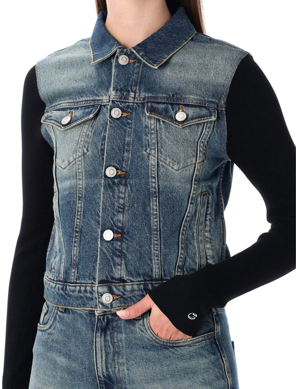 Coperni Hybrid Denim Jacket Knit Blu Blauw
