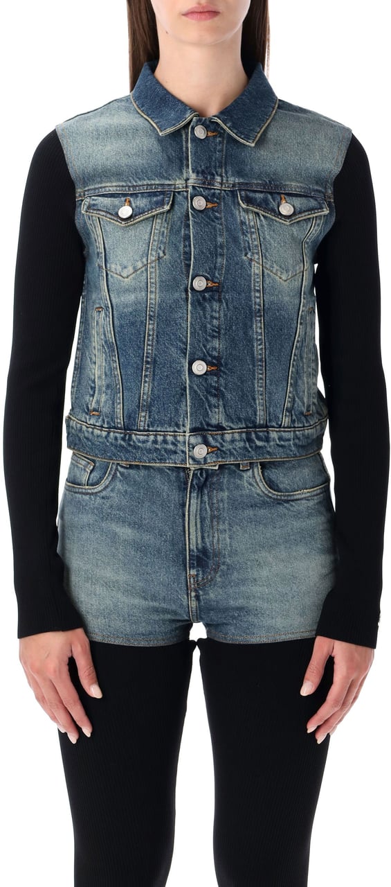 Coperni Hybrid Denim Jacket Knit Blu Blauw