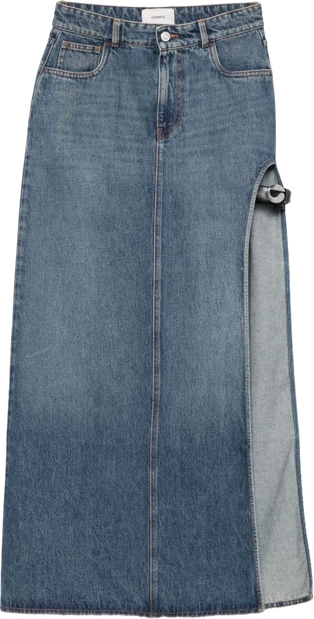 Coperni High-Waisted Blue Denim Midi Skirt Grijs