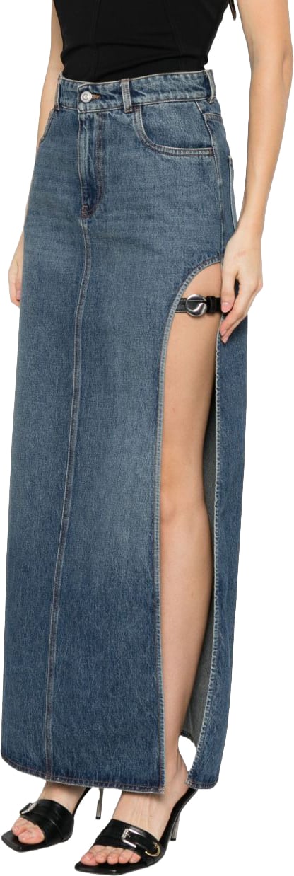 Coperni High-Waisted Blue Denim Midi Skirt Grijs