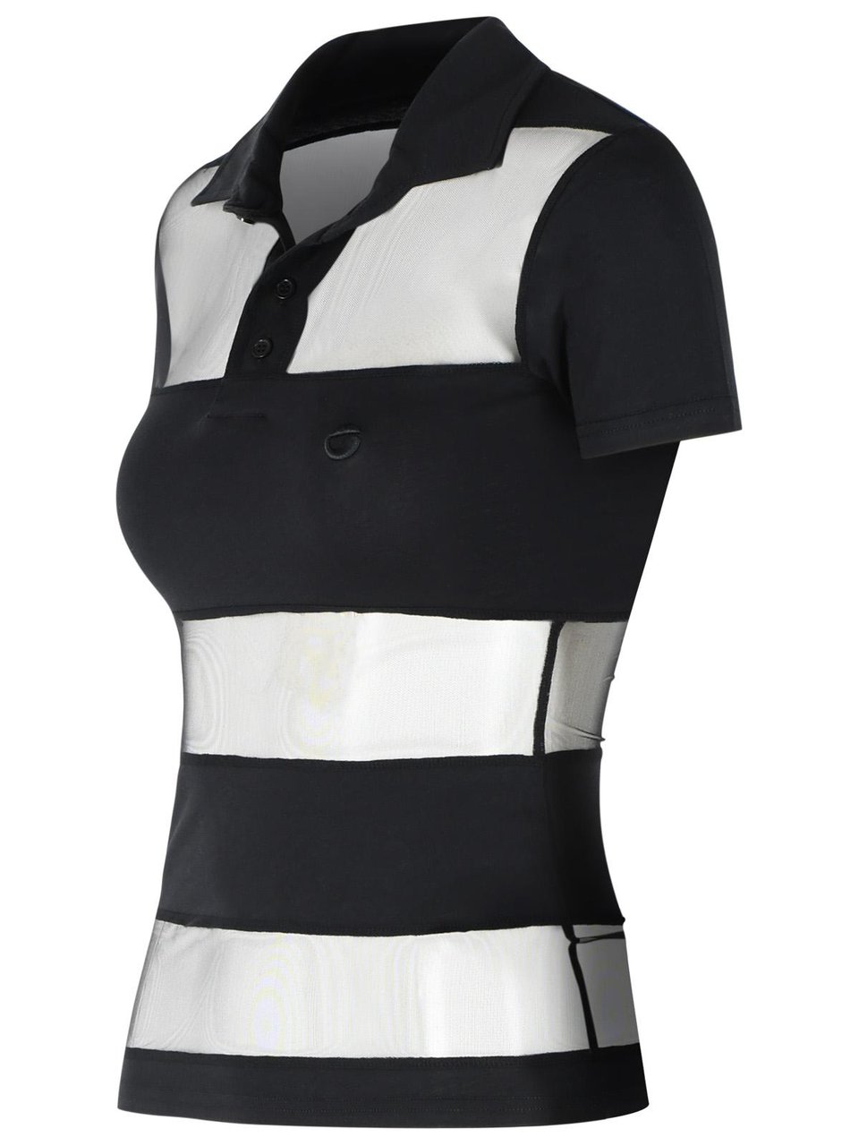 Coperni 'Striped' Black Cotton Blend Polo Shirt Zwart