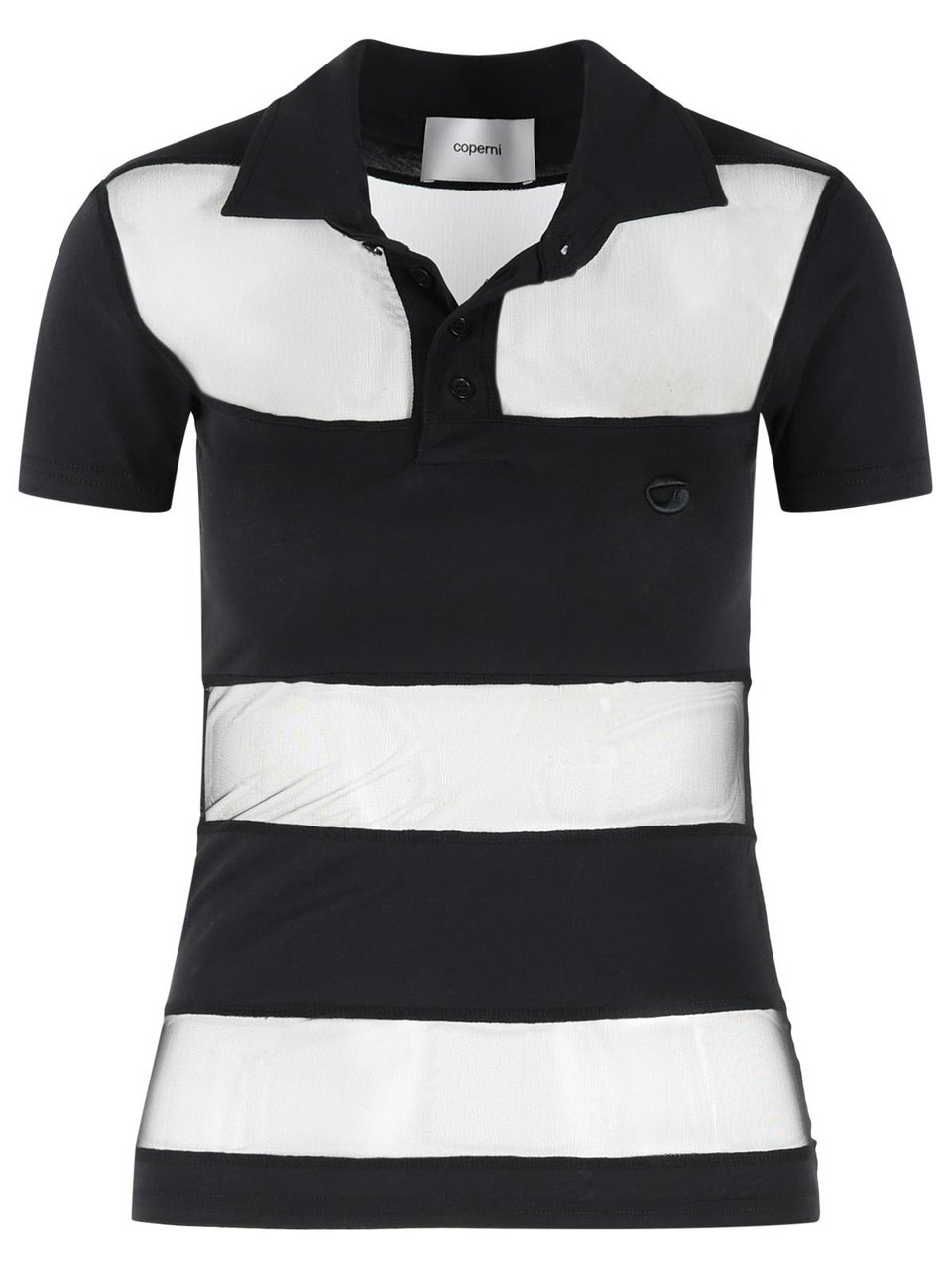 Coperni 'Striped' Black Cotton Blend Polo Shirt Zwart