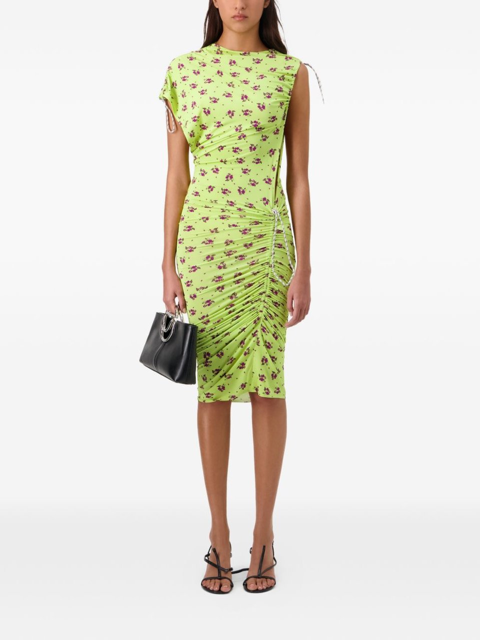 Coperni Green Floral Print Ruched Midi Dress Groen
