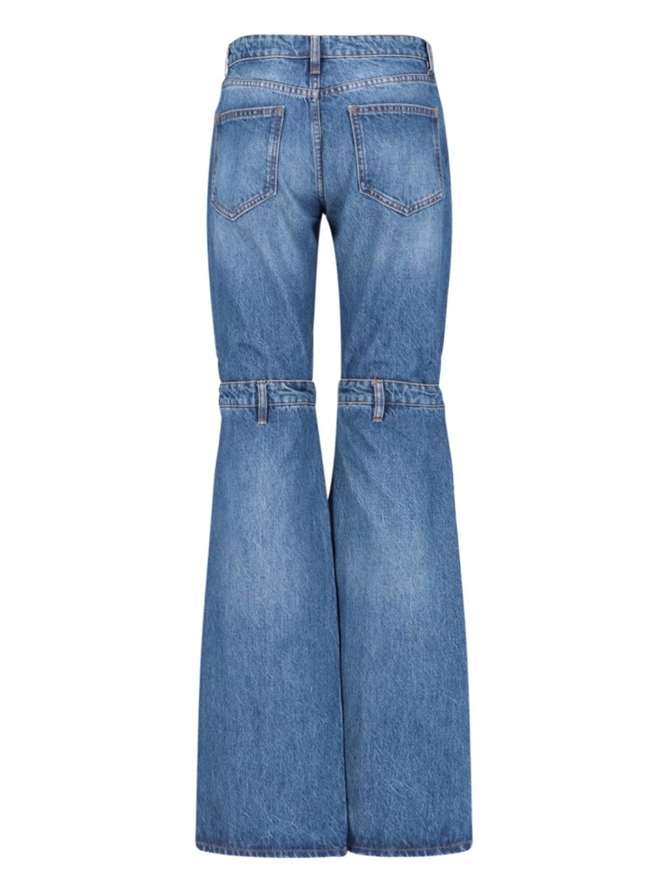 Coperni Open Knees Bootcut Jeans In Blue Denim Blauw