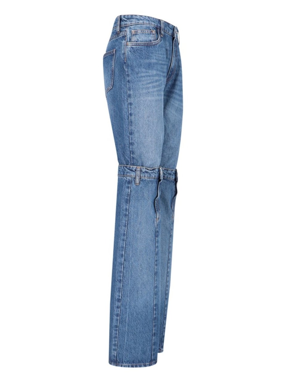 Coperni Open Knees Bootcut Jeans In Blue Denim Blauw