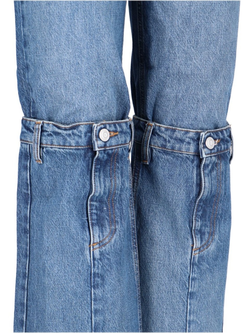 Coperni Open Knees Bootcut Jeans In Blue Denim Blauw