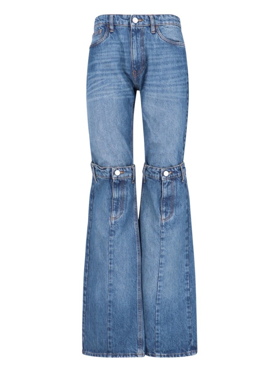 Coperni Open Knees Bootcut Jeans In Blue Denim Blauw