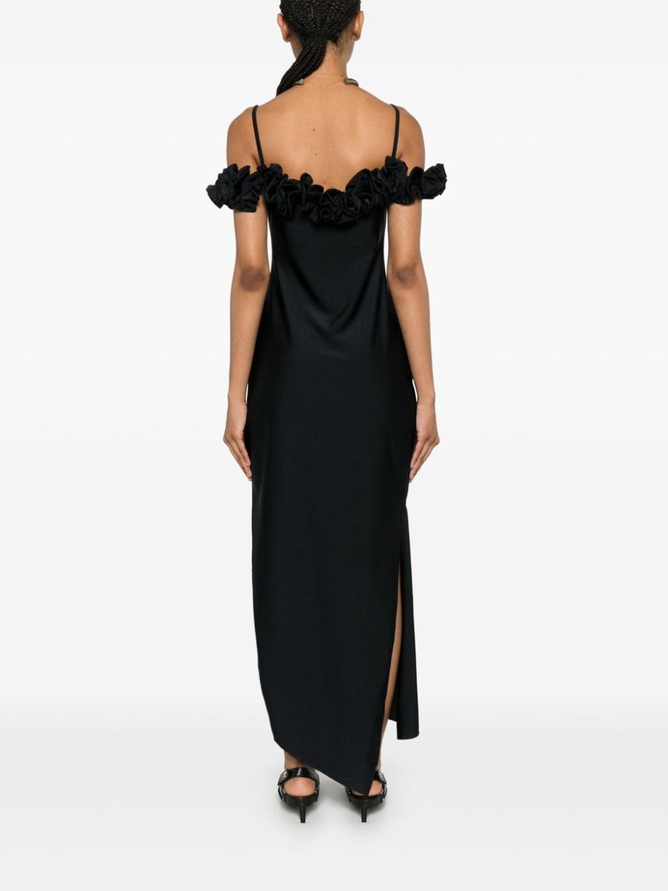 Coperni Ruffled Trim Black Midi Dress Zwart