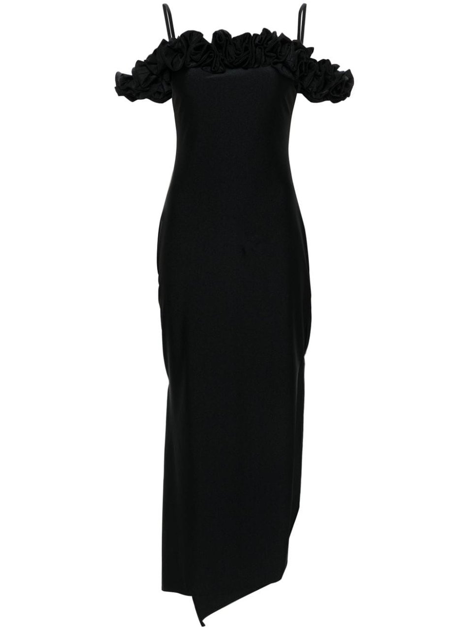 Coperni Ruffled Trim Black Midi Dress Zwart