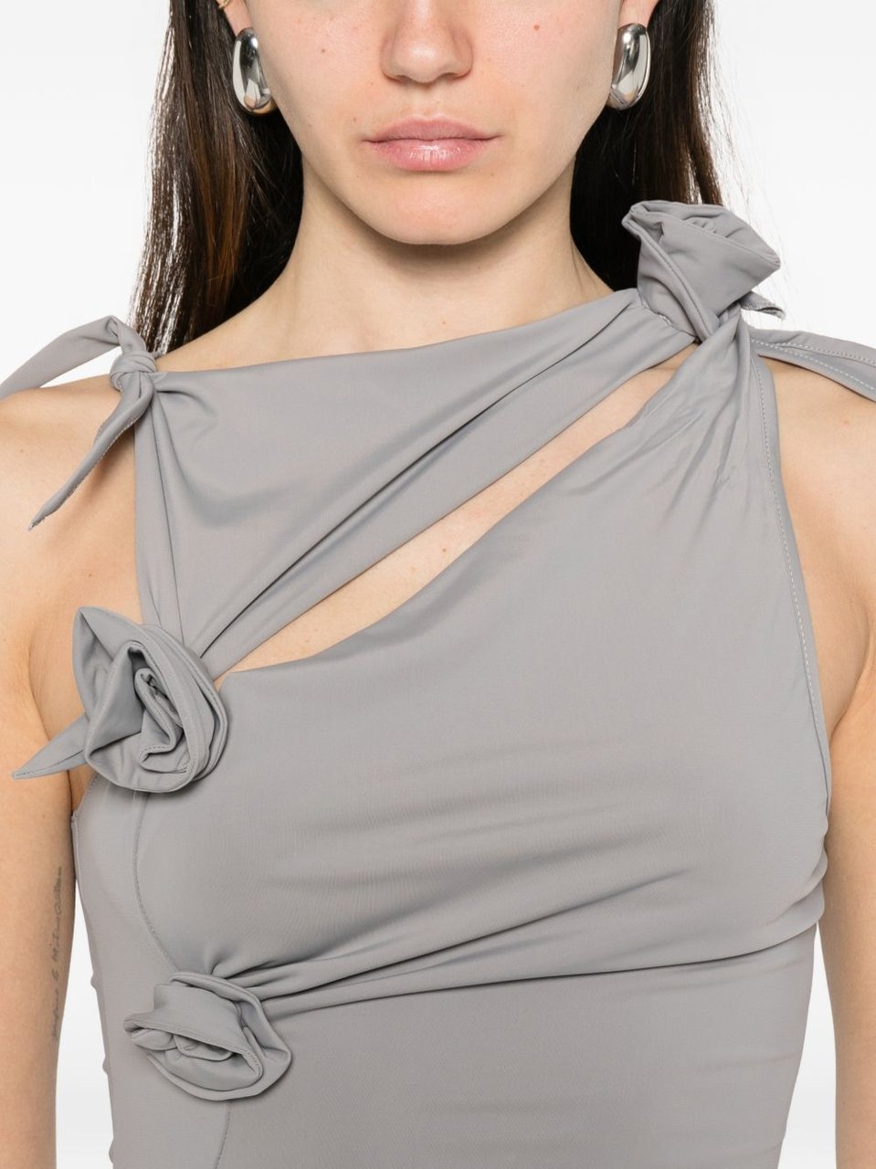 Coperni Grey Bow Detail Cutout Asymmetric Dress Wit
