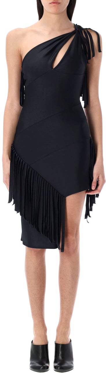 Coperni Asymetric Firnged Mini Dress Nero Zwart