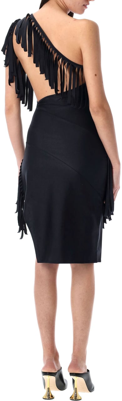 Coperni Asymetric Firnged Mini Dress Nero Zwart