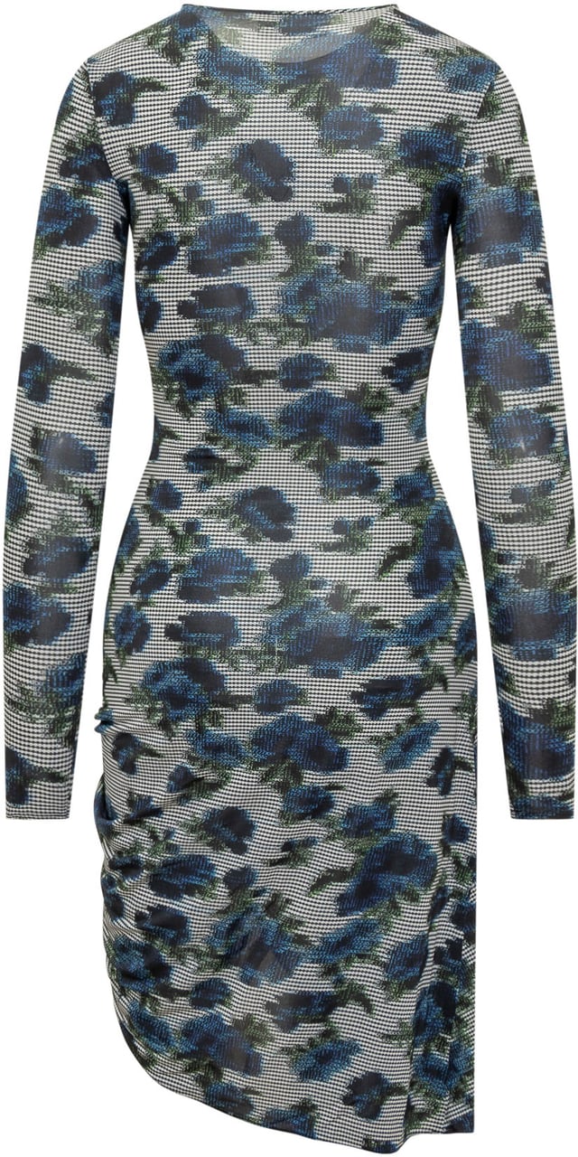 Coperni Abito Coperni con Stampa Floreale e Dettaglio Fibbia Blauw