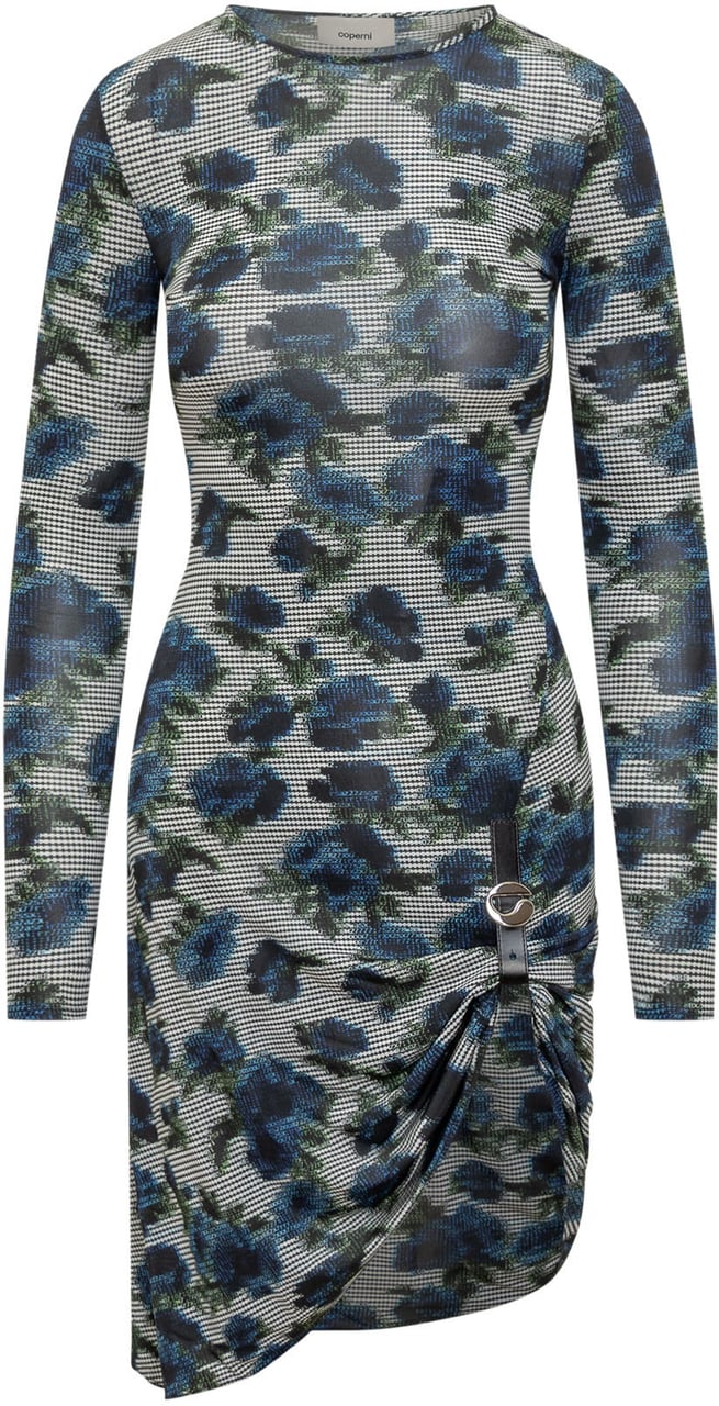 Coperni Abito Coperni con Stampa Floreale e Dettaglio Fibbia Blauw