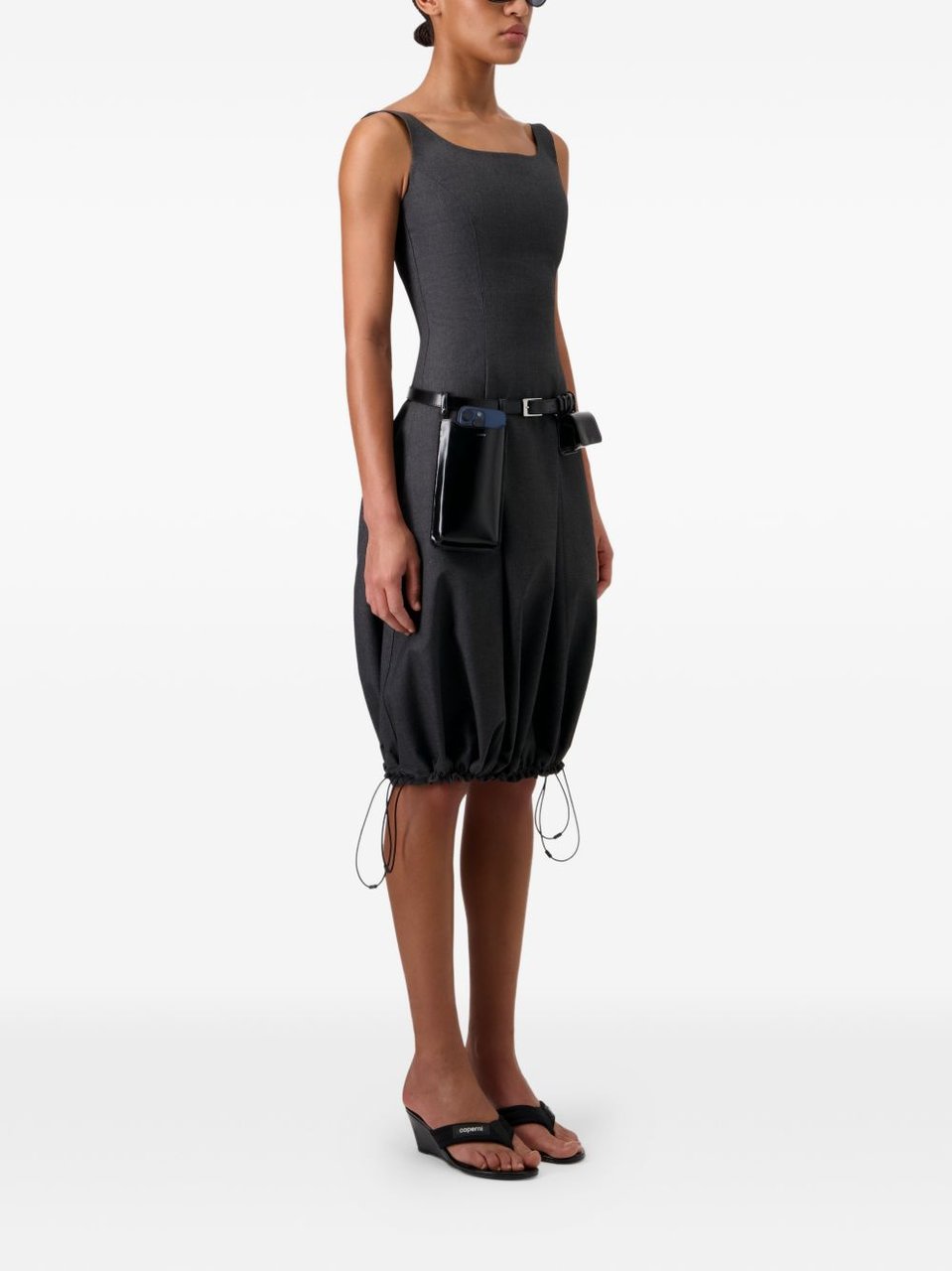 Coperni White Fitted Bodice Bubble Hem Dress Zwart