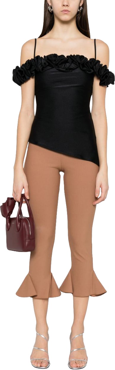 Coperni Off-Shoulder Top with Ruffled Neckline Zwart