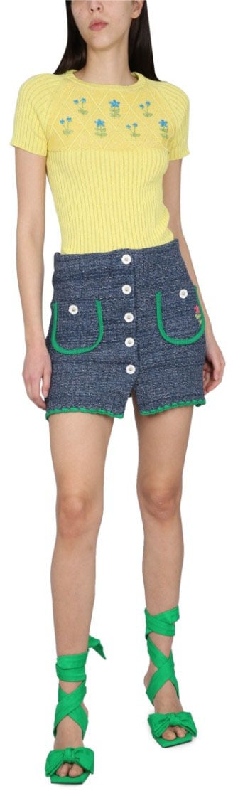 CORMIO Floral Embroidered Fitted Jersey Geel