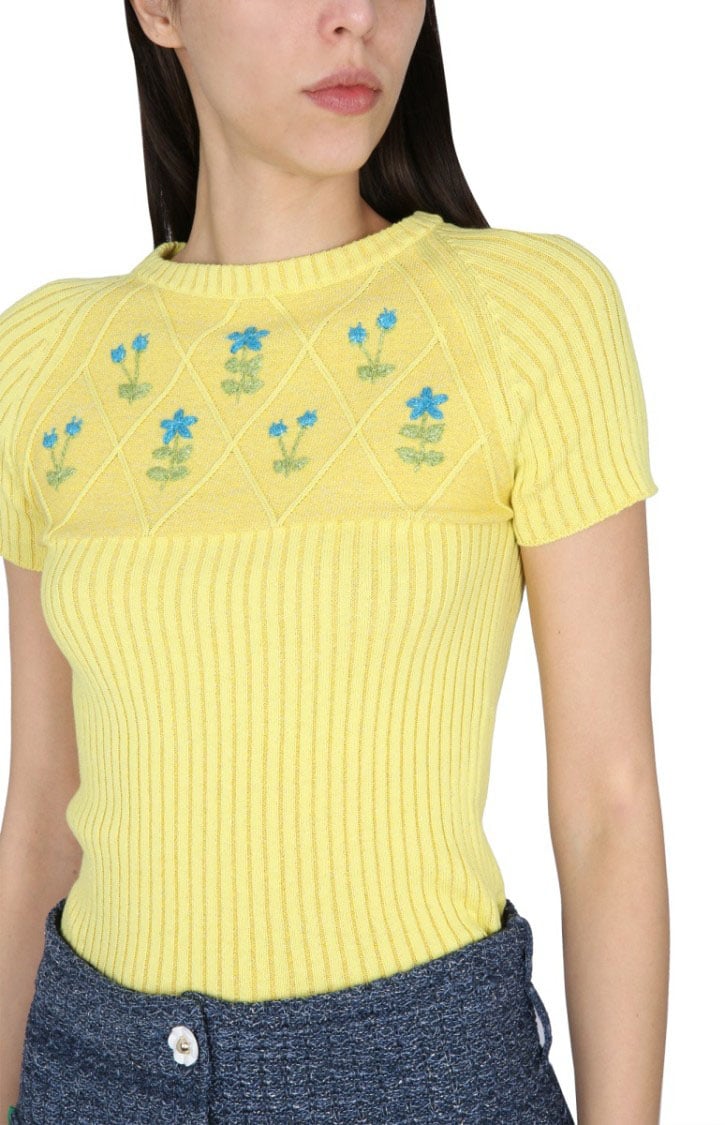 CORMIO Floral Embroidered Fitted Jersey Geel