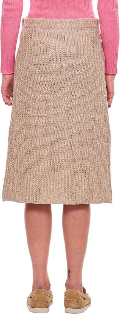 CORMIO Beige Knit Midi Skirt with Embroidered Flower Pockets Neutraal