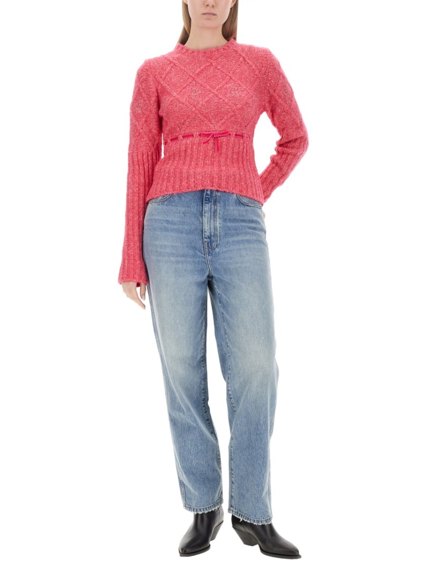 CORMIO Textured Diamond Knit Sweater Maroon