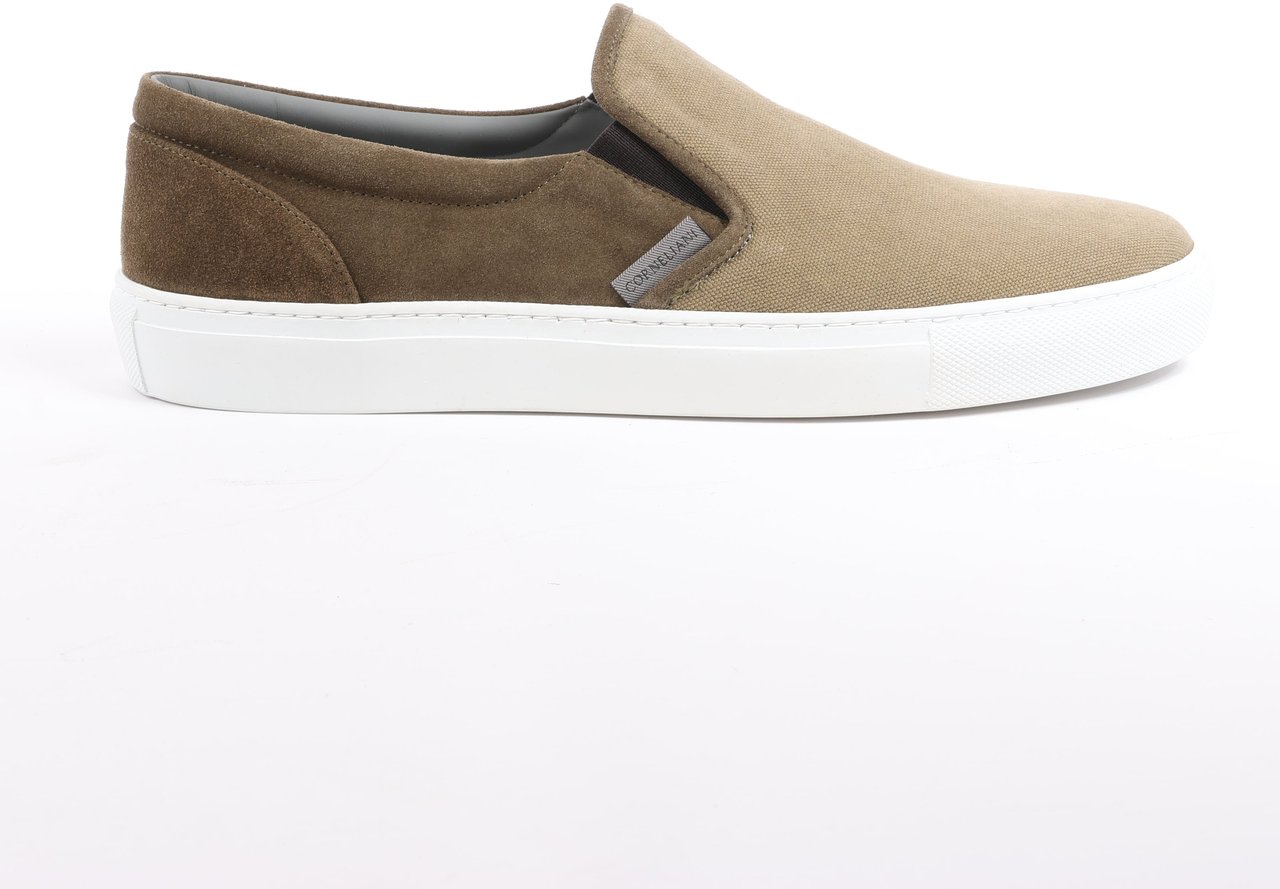 Corneliani CORNELIANI Suede and Cloth Slip-On Sneakers in Brown, Size 42.5 EU Bruin