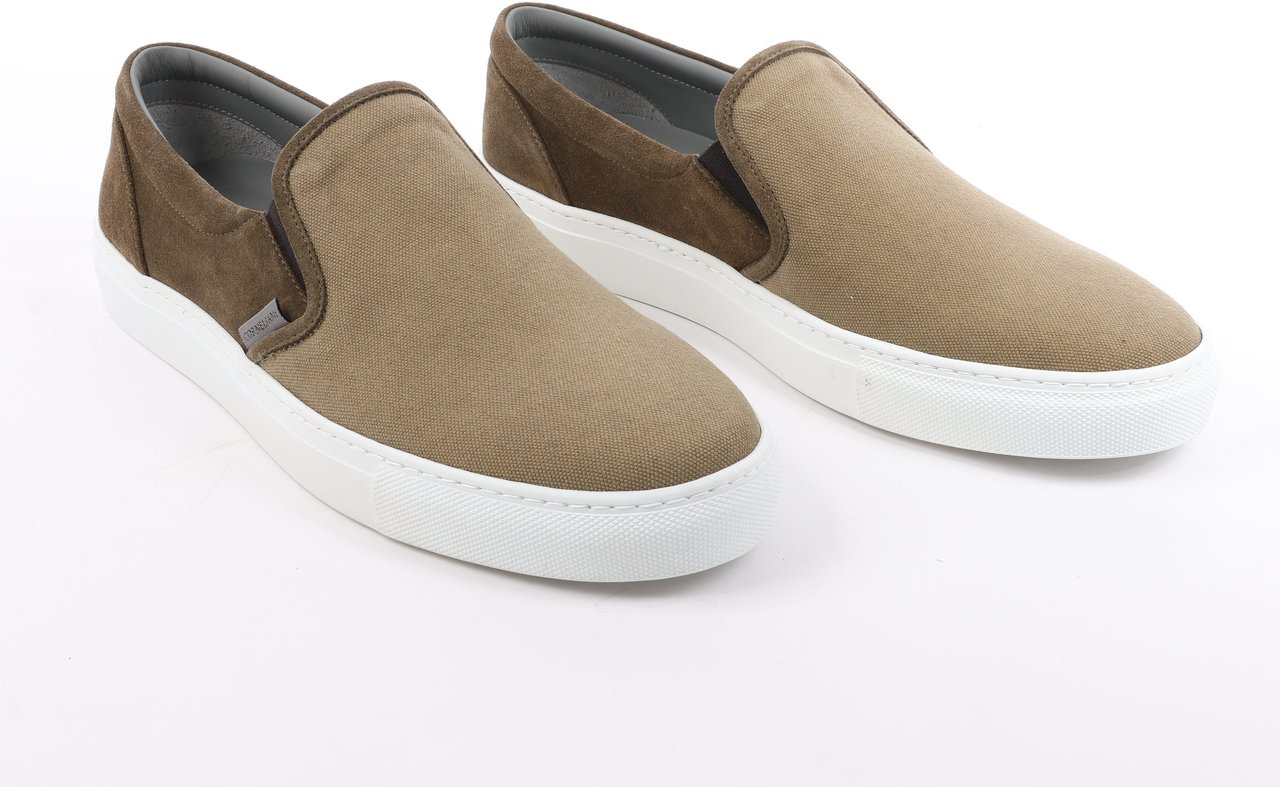 Corneliani CORNELIANI Suede and Cloth Slip-On Sneakers in Brown, Size 42.5 EU Bruin