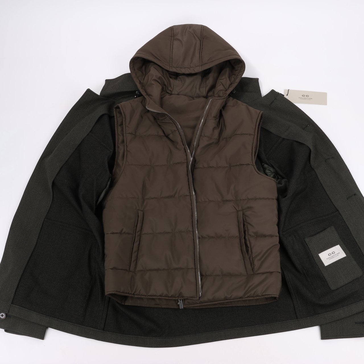 Corneliani CC Collection Corneliani Wool Jacket with Removable Puffer Vest, Size 50 Divers