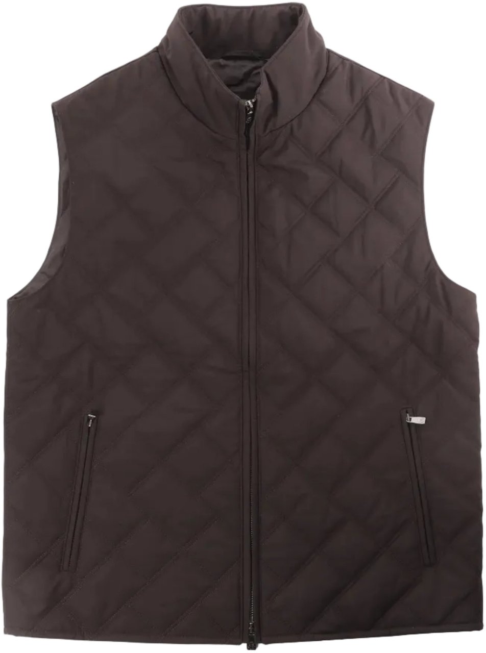 Corneliani Corneliani Quilted Zip Gilet in Brown, Size 50 IT Bruin