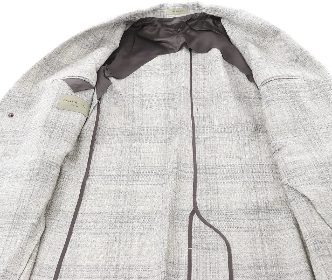 Corneliani Single-Breasted Check Wool Coat in Gray, Size 52 IT Grijs