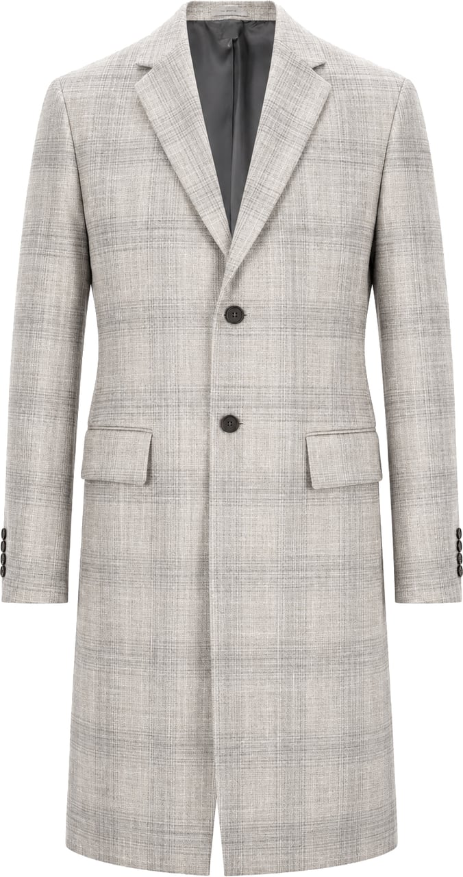 Corneliani Single-Breasted Check Wool Coat in Gray, Size 52 IT Grijs