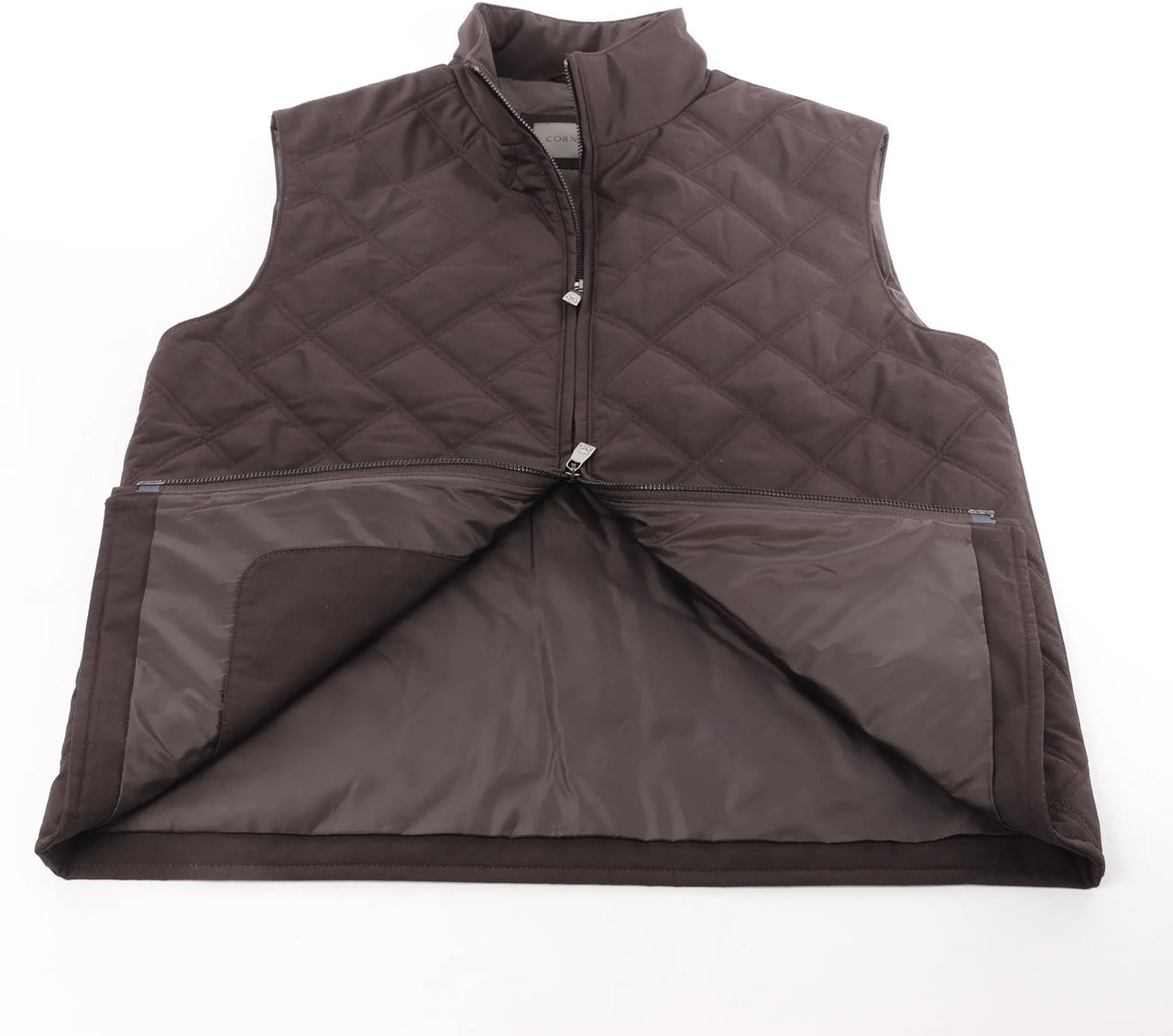 Corneliani Quilted Zip Gilet in Brown, Size 50 IT Bruin