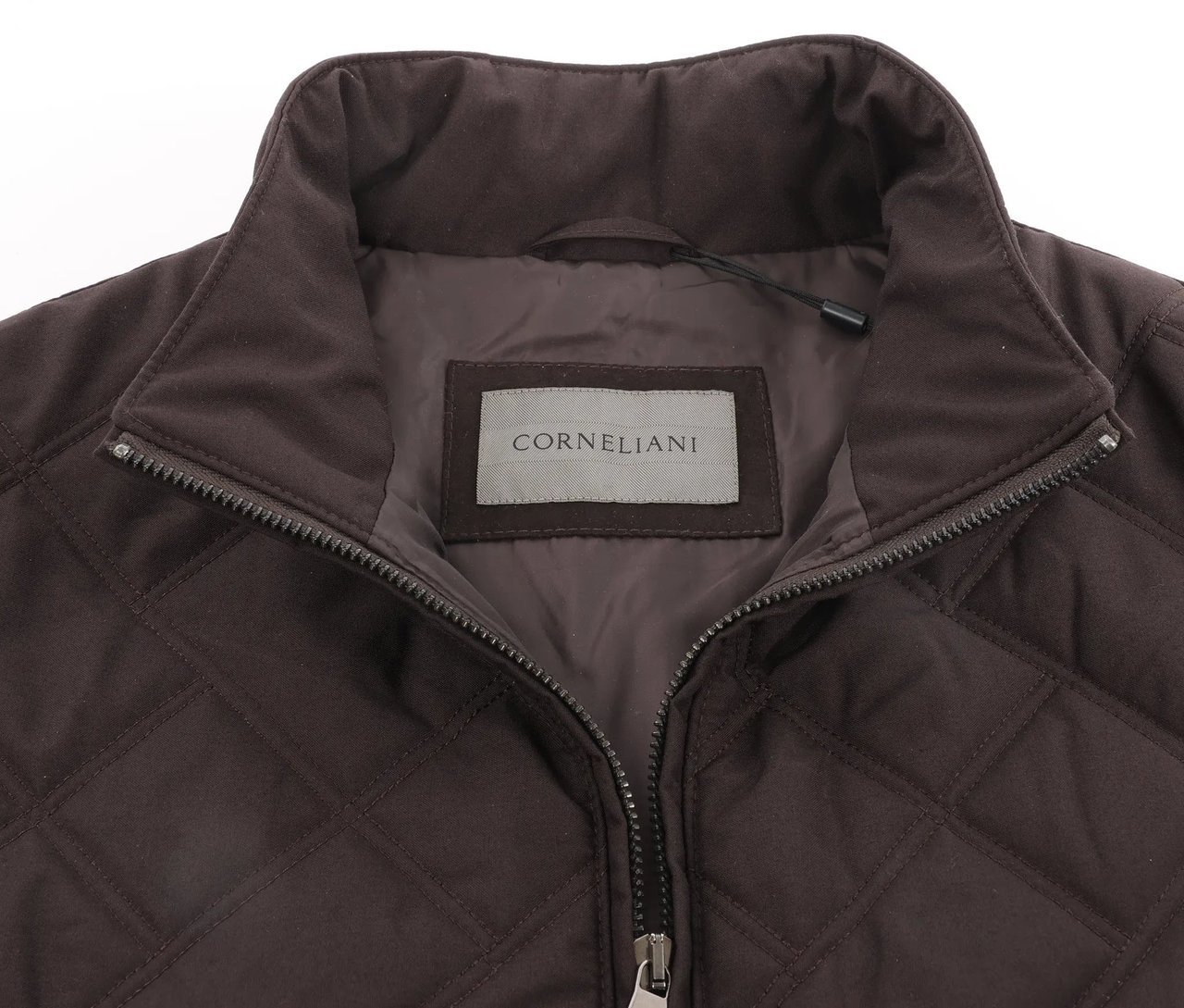 Corneliani Quilted Zip Gilet in Brown, Size 50 IT Bruin