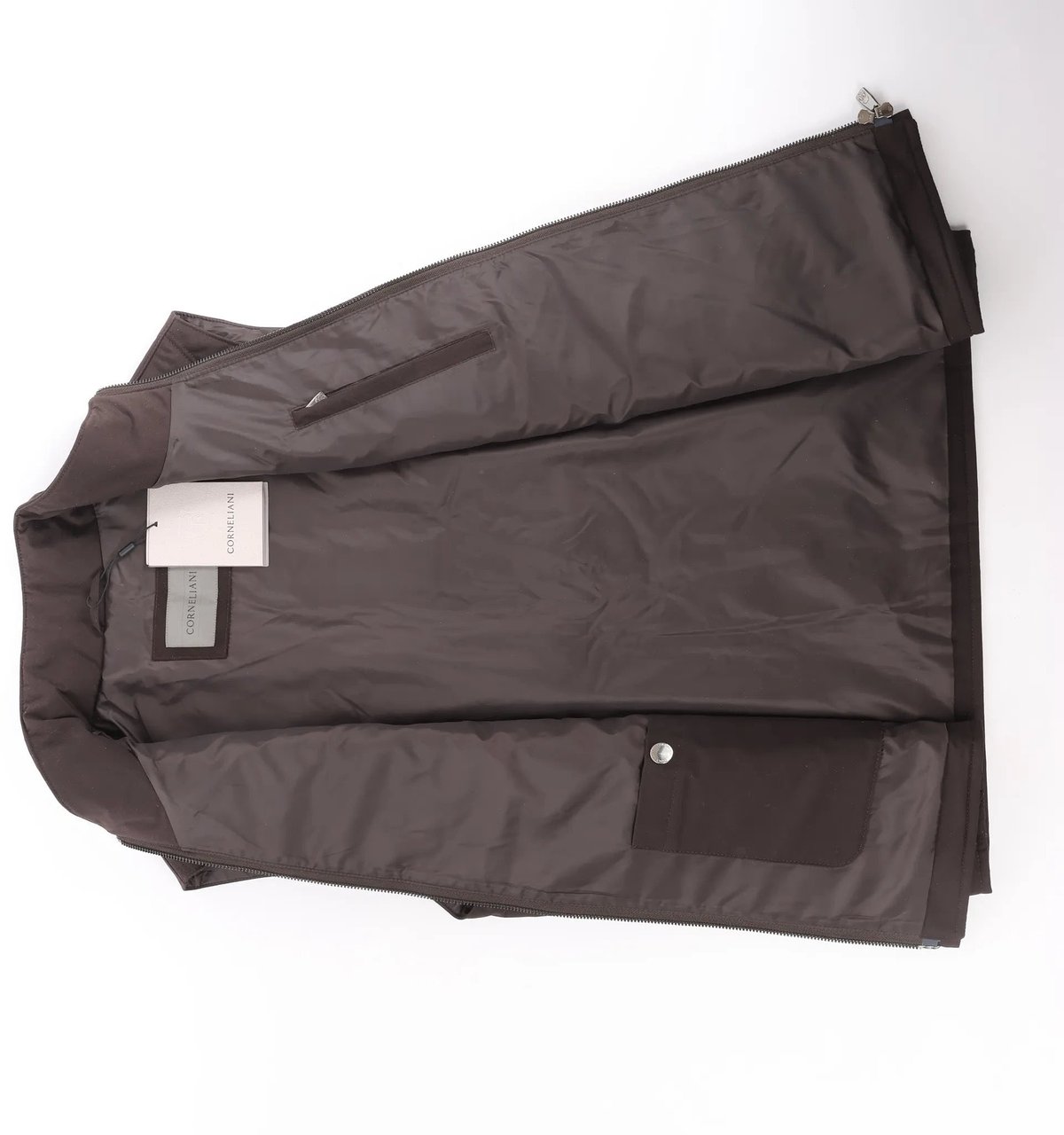 Corneliani Quilted Zip Gilet in Brown, Size 50 IT Bruin