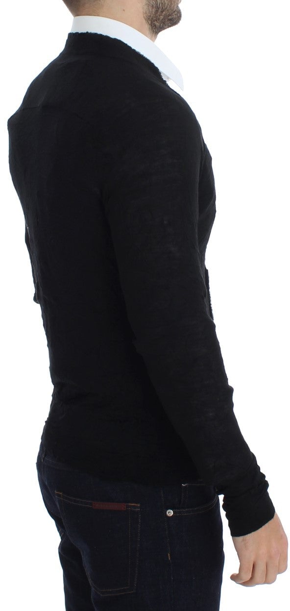 Costume National Black Fine Wool Button Cardigan Zwart