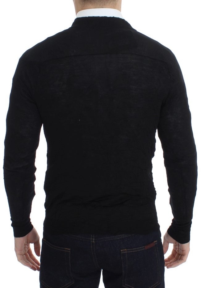 Costume National Black Fine Wool Button Cardigan Zwart