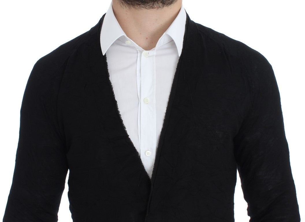 Costume National Black Fine Wool Button Cardigan Zwart