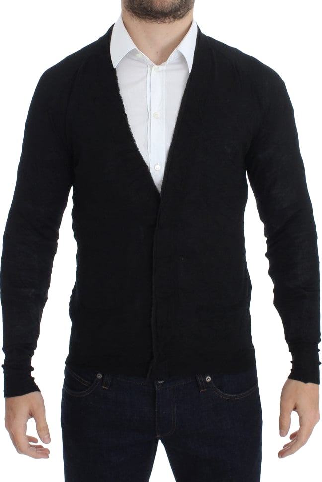 Costume National Black Fine Wool Button Cardigan Zwart